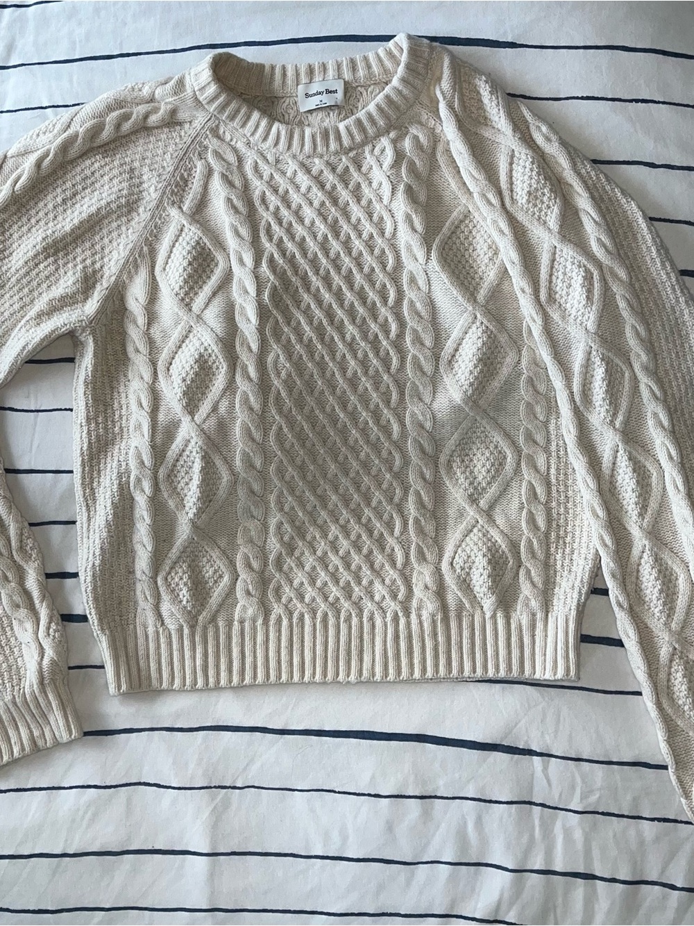 Sunday Best Ivory Cable Knit Crewneck Sweater